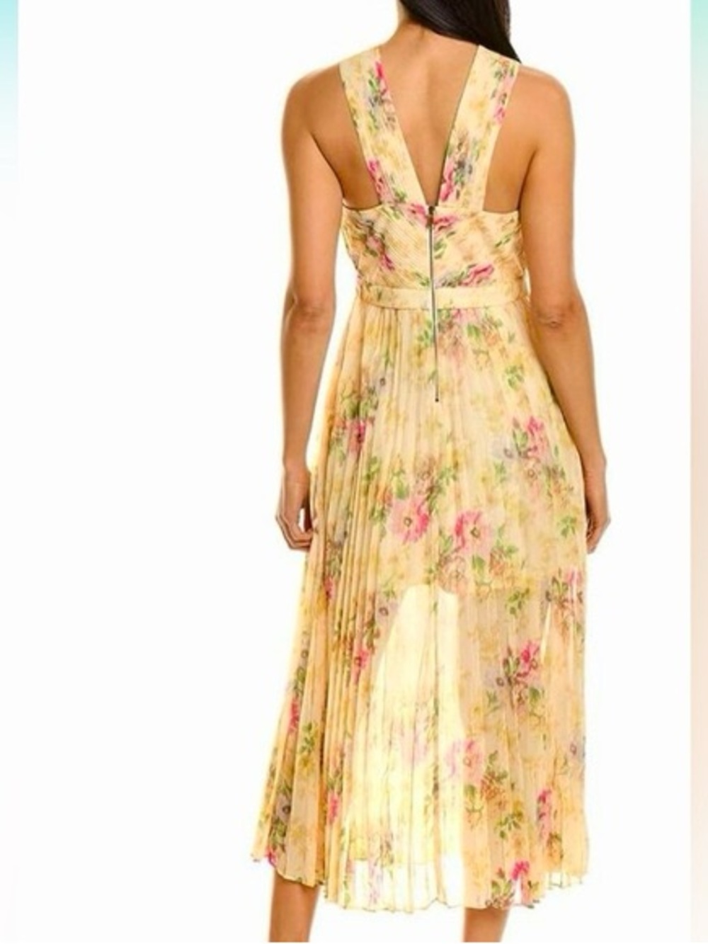 Ted Baker Amerah Cross Front Floral Pleated Midi Dress Chiffon Yellow US 4 NWT - Picture 3 of 17